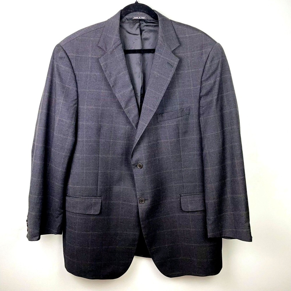 Grant Thomas Lord & Taylor Cashmere Wool Grey Plaid Sport Coat Blazer Men's L 46